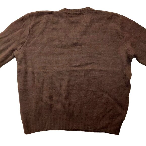 Retro Vintage 1940s-1950s Chocolate Brown V-Neck Long Sleeve Knit Sweater - Picture 9 of 16